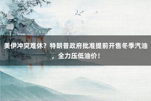 美伊冲突难休？特朗普政府批准提前开售冬季汽油，全力压低油价！