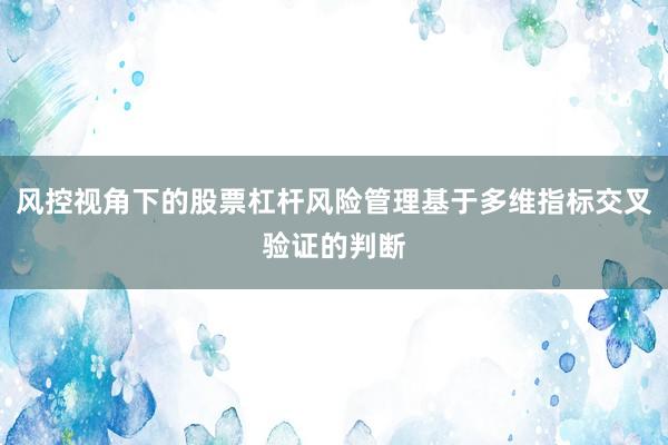风控视角下的股票杠杆风险管理基于多维指标交叉验证的判断