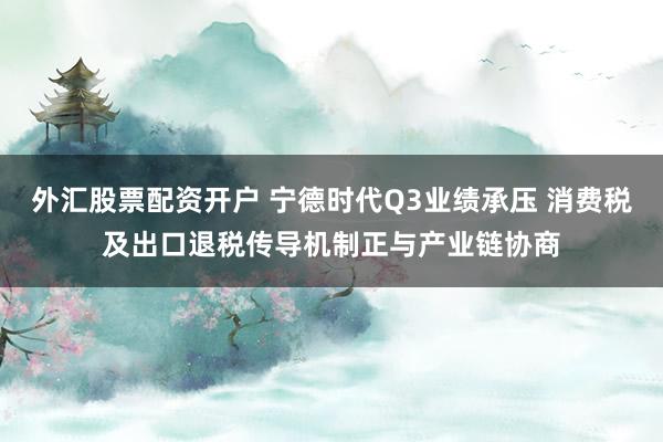 外汇股票配资开户 宁德时代Q3业绩承压 消费税及出口退税传导机制正与产业链协商