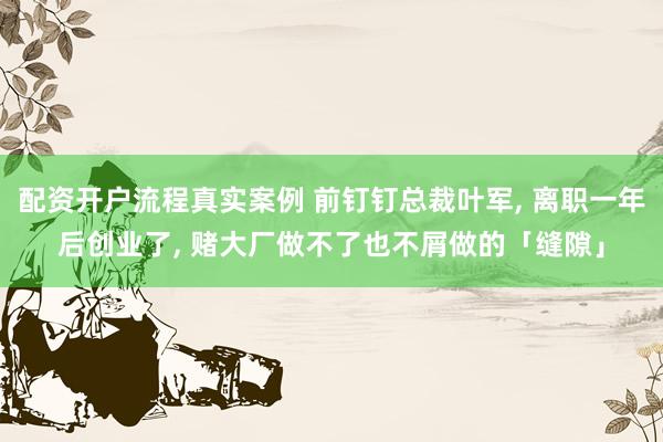 配资开户流程真实案例 前钉钉总裁叶军, 离职一年后创业了, 赌大厂做不了也不屑做的「缝隙」